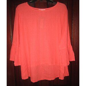 Bryn Walker New Sz XS Fran Shirt Blouse Top 100% Linen Ruffle 3/4 Sleeve Zinnia